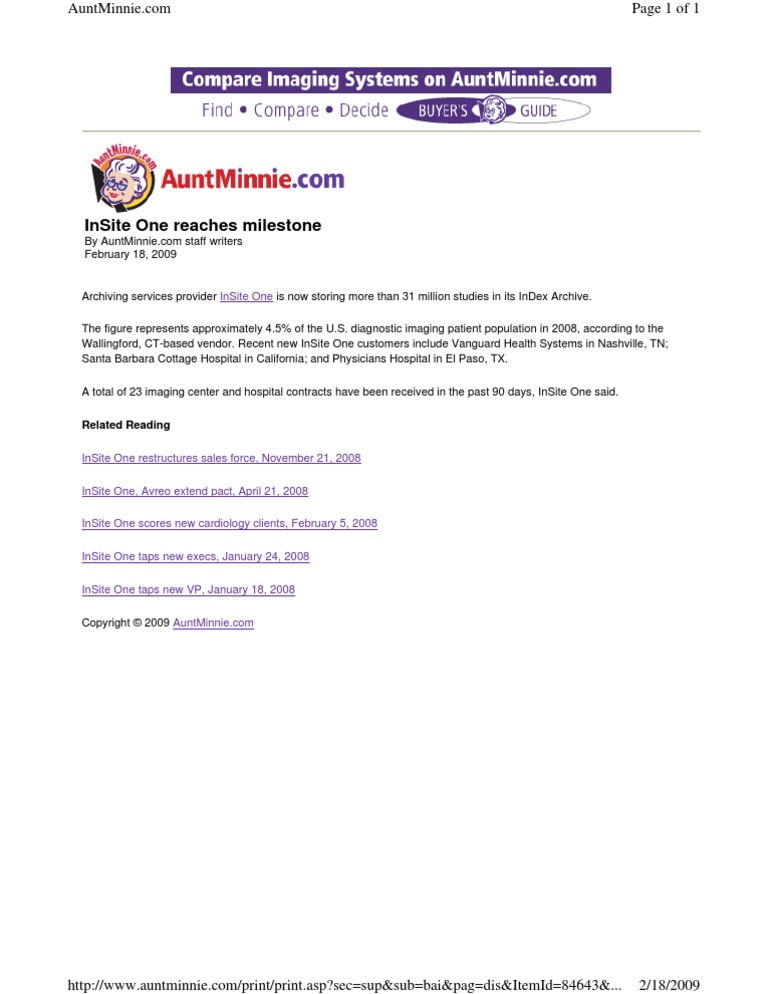 Page 1 of 1 InSite One Reaches Milestone | PDF | Science & Mathematics ...