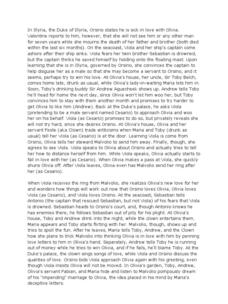 Orsino's Love for Olivia and Viola's Disguise PDF Twelfth Night