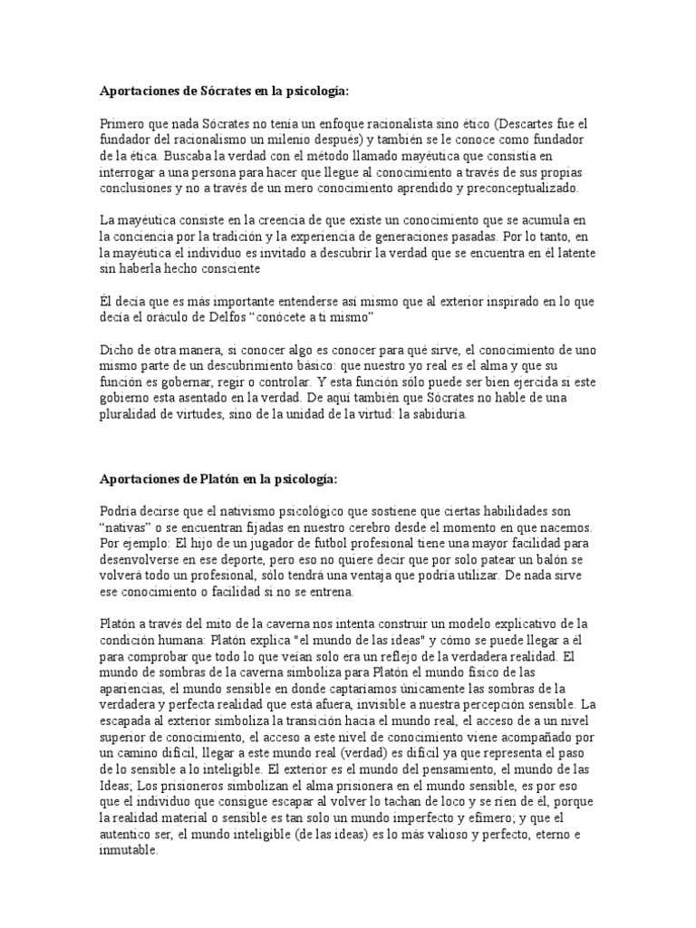 Aportaciones de Sócrates en la psicología Conocimiento
