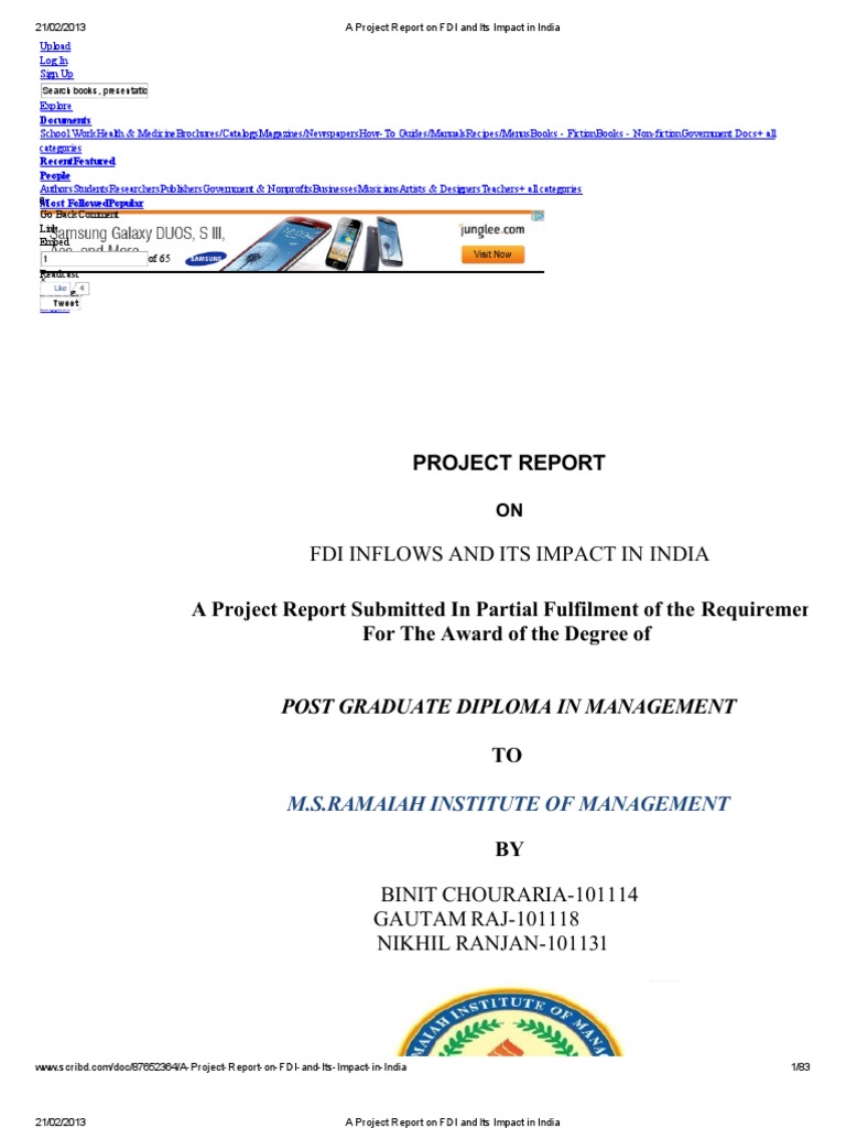 A Project Report On FDI and Its Impact in India | PDF | Websites | Mass ...