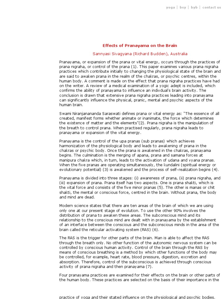 Effects of Pranayama On The Brain | PDF | Prana | Breathing