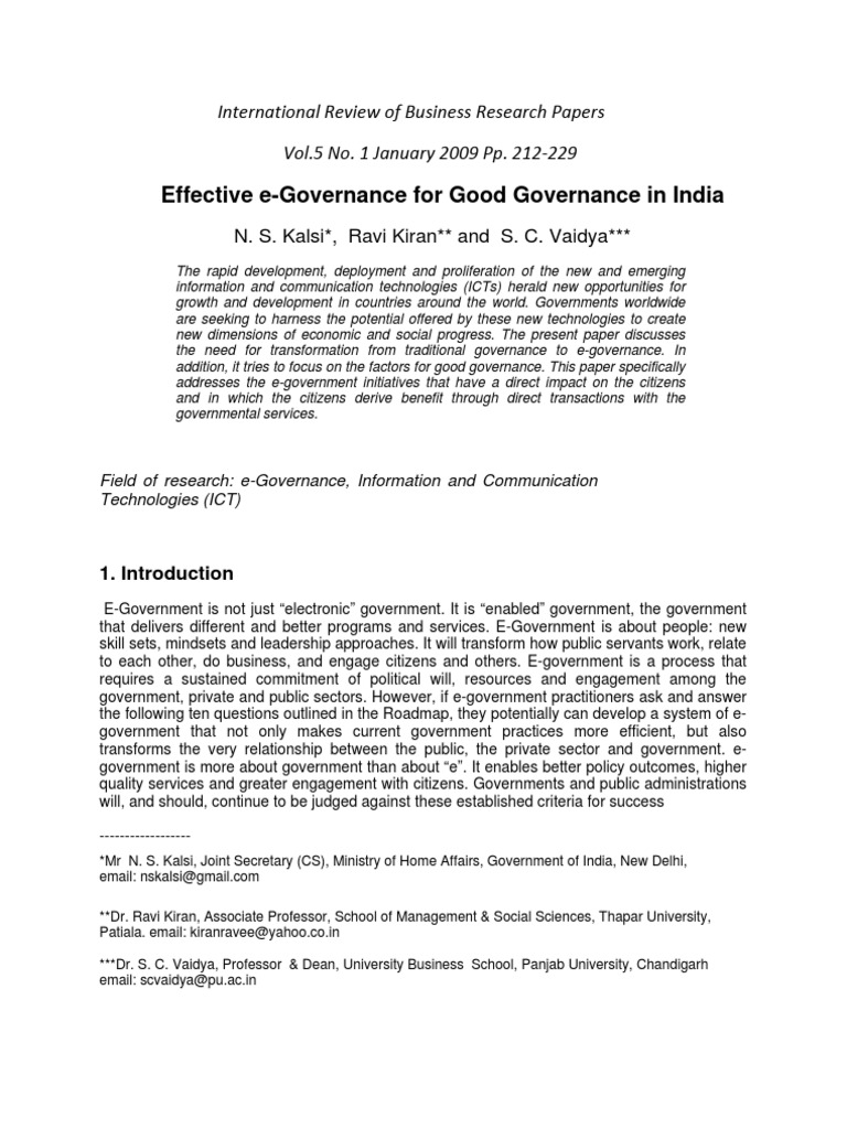E-Governance for Good Governance in India | PDF | E Government | Governance
