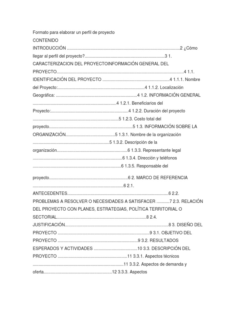 Formato para Elaborar Un Perfil de Proyecto | PDF | Planificación ...