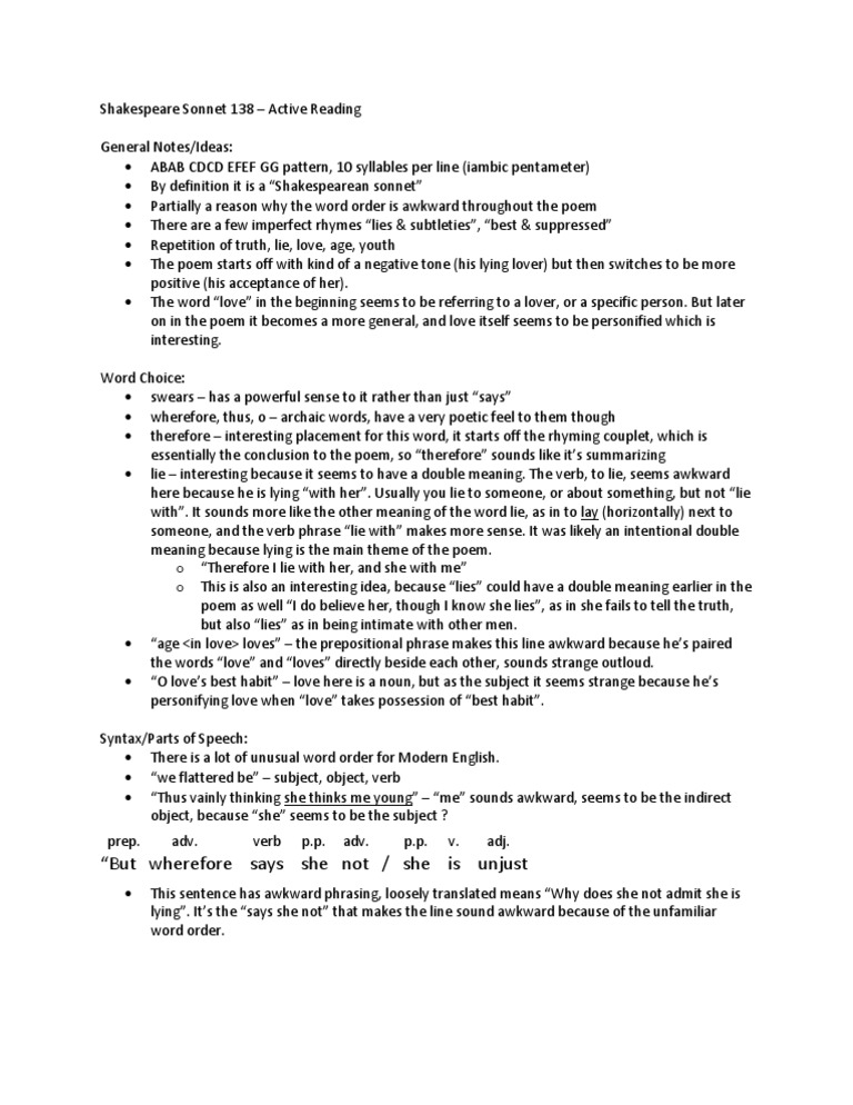 William Shakespeare Sonnet 138 Analysis