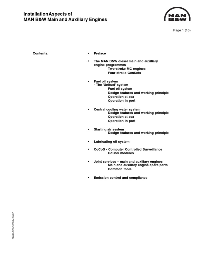 MAN B&W Auxiliary Engine Installation Guide | PDF | Fuel Oil | Diesel ...