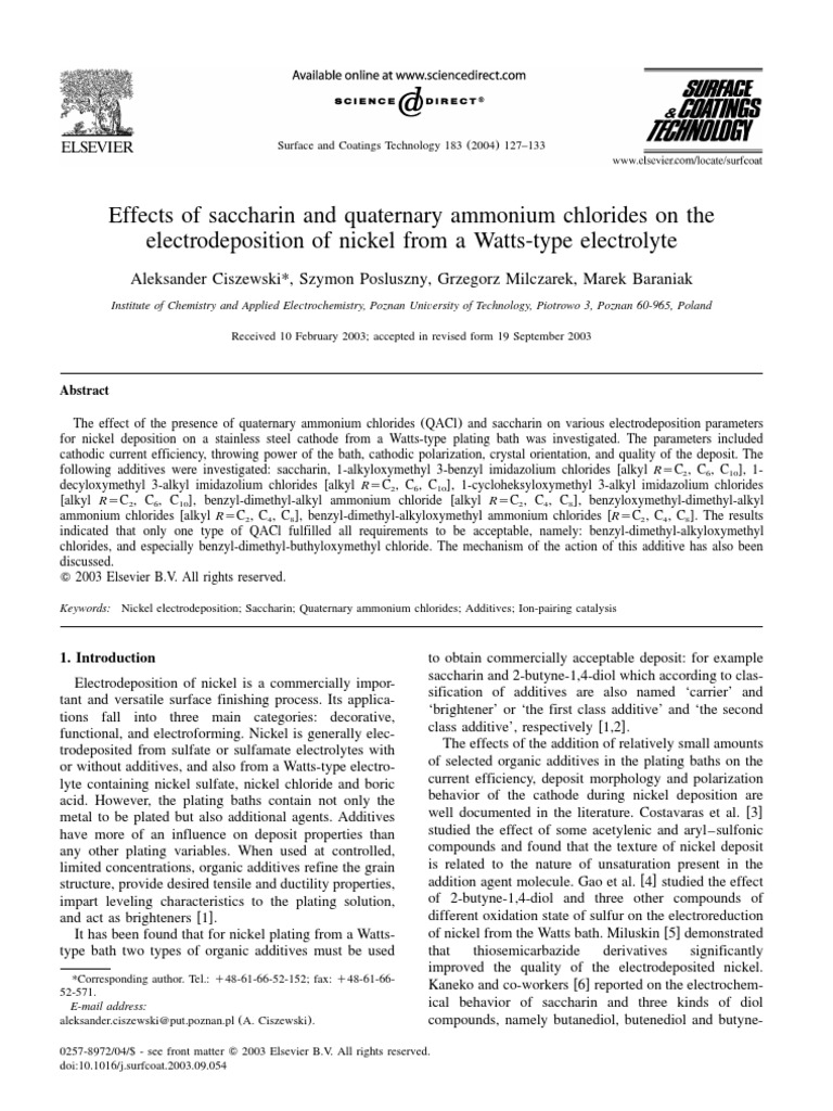 Effects of Saccharin and Quaternary Ammonium Chlorides on t Ion
