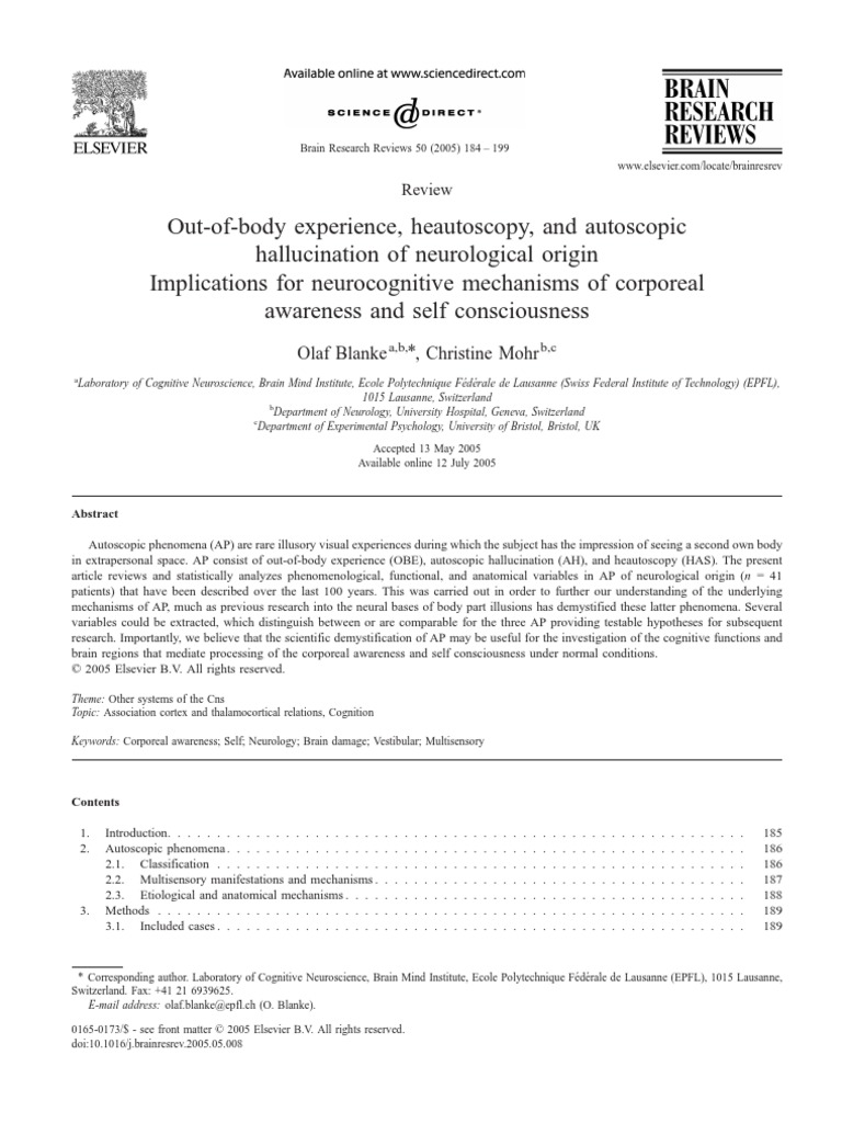 Neurological Insights on Autoscopic Phenomena | PDF | Games ...