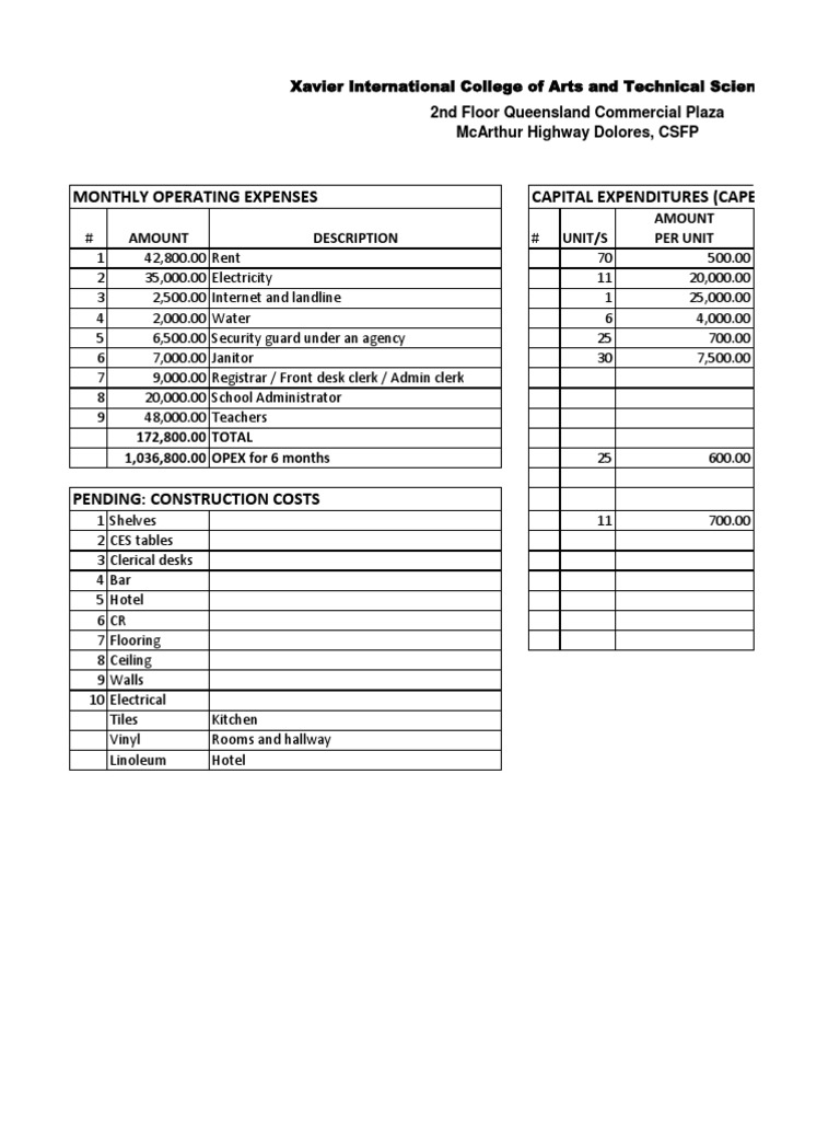 Monthly Operating & Capital Expenses Summary | PDF