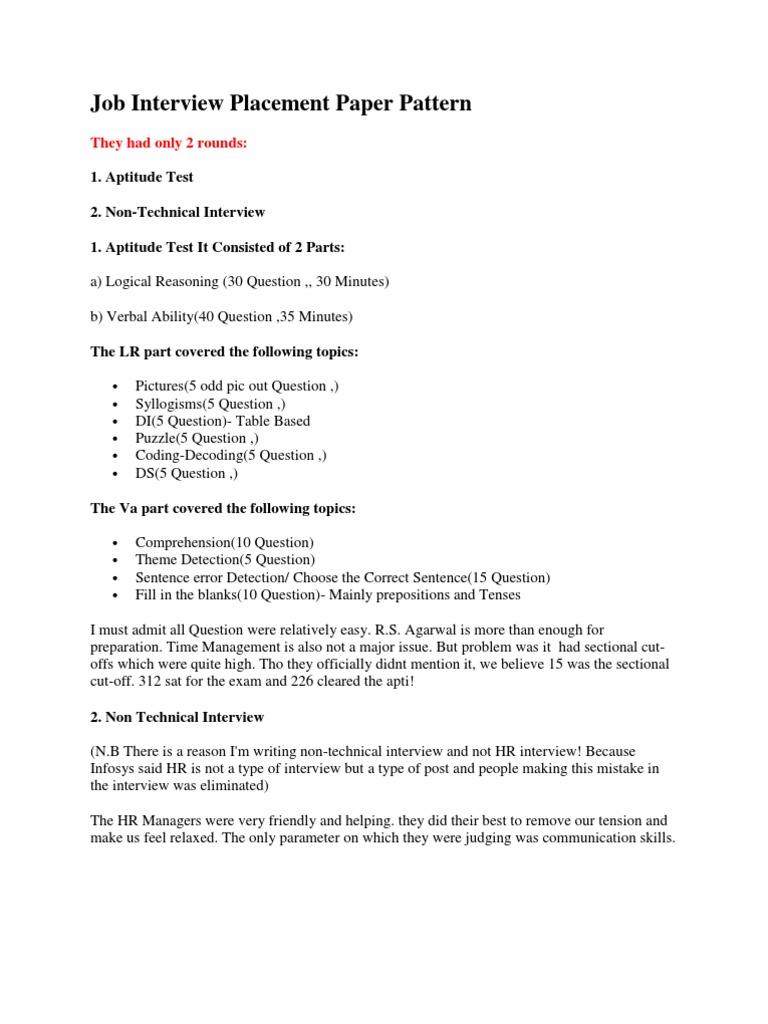 Job Interview Placement Paper Pattern | PDF | Self-Improvement