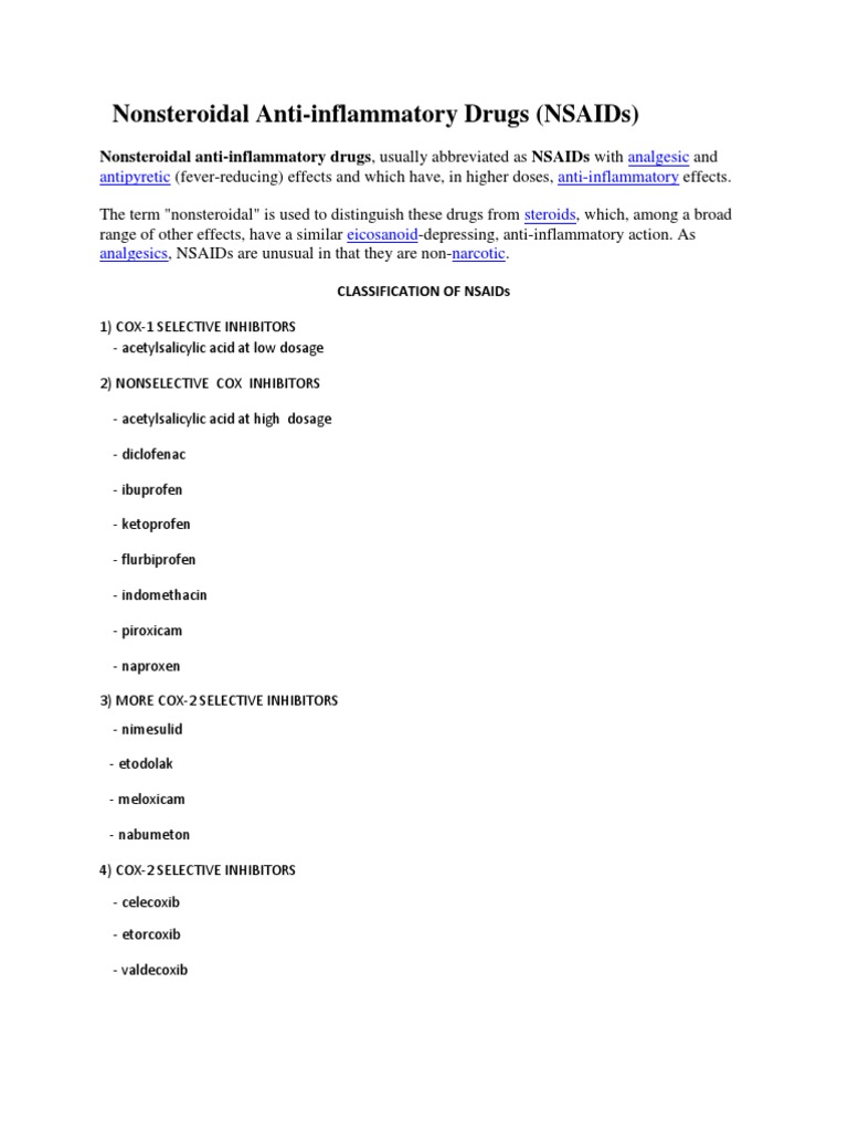 Classification of NSAIDs and Their Effects | PDF | Nonsteroidal Anti ...