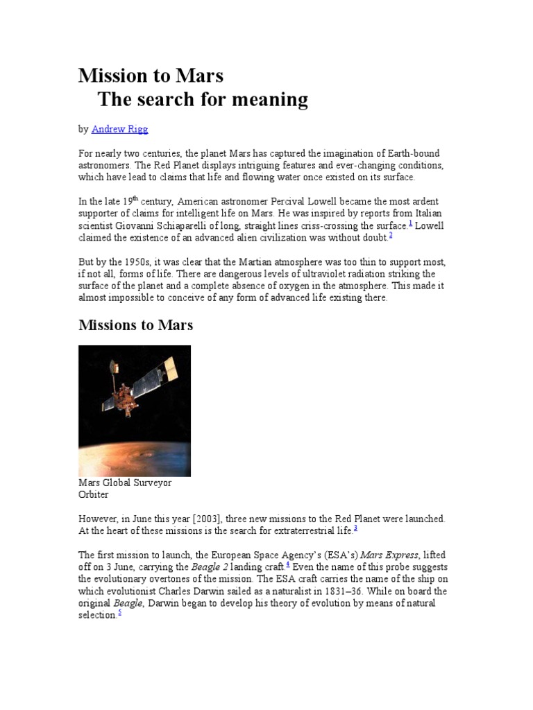 Mission To Mars | PDF | Mars | Extraterrestrial Life