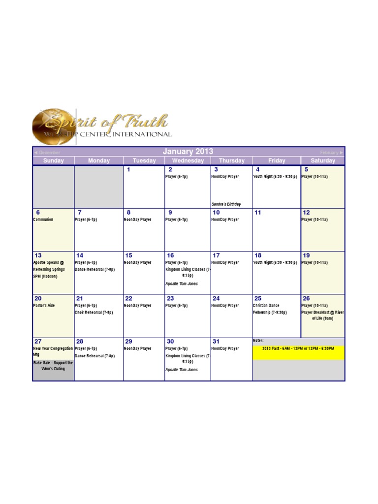 Excel 2013 Calendar