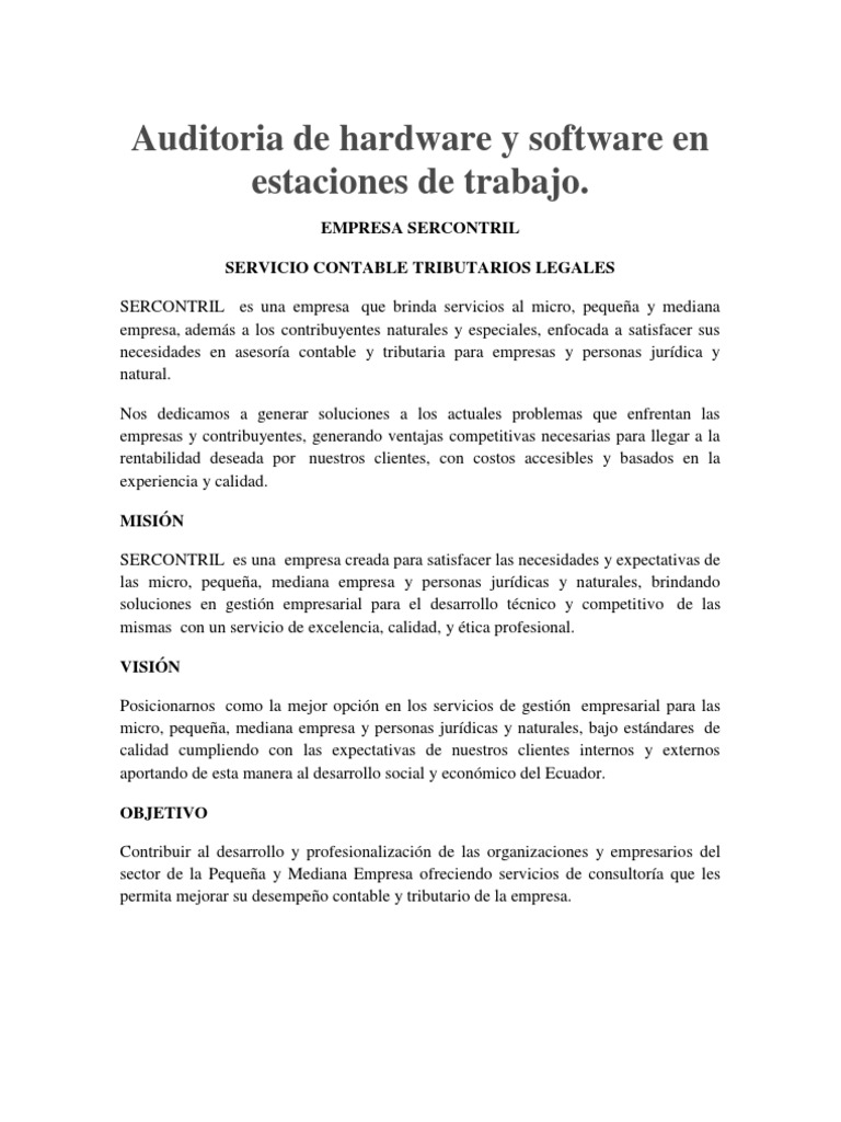 Auditoria de Hardware y Software en Estaciones de Trabajo | PDF ...
