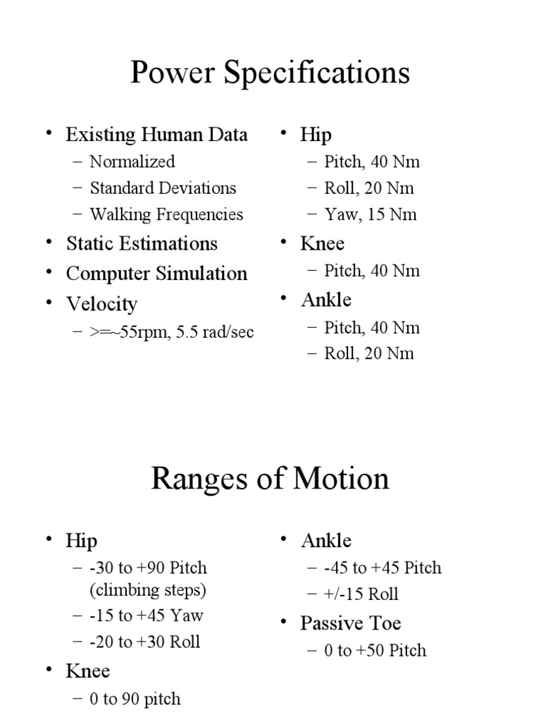Power Specifications and Motion Ranges | PDF
