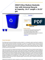 Rubbermaid FG295673 Blue Medium Deskside Recycling Container With Universal Recycle Symbol, 28-1 8 QT