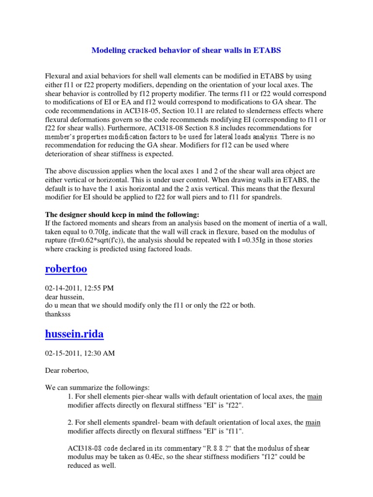 Shear Wall Stiffness Modifiers in ETABS | PDF | Stiffness | Beam ...