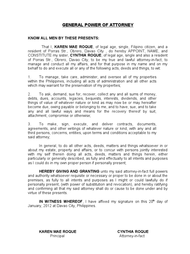 Gpa | PDF | Power Of Attorney | Deed
