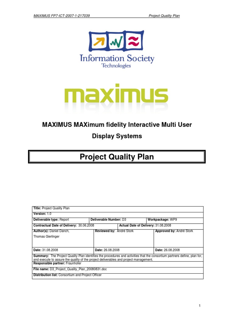 MAXIMUS Project Quality Plan Report | PDF | Project Management ...