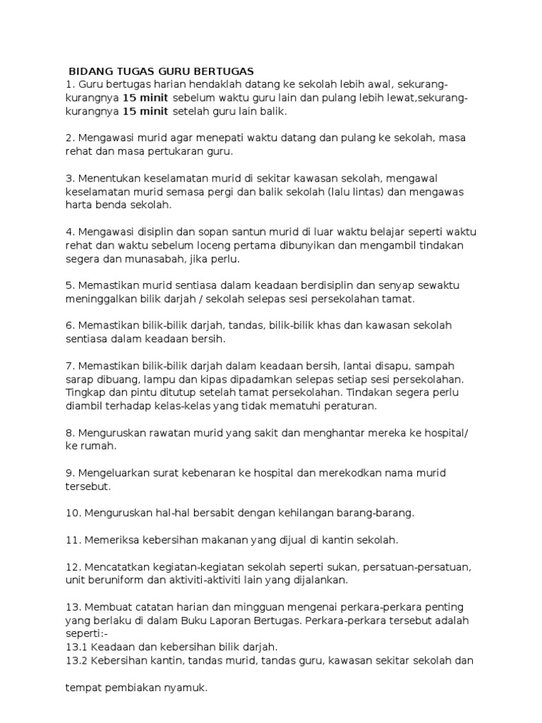 Bidang Tugas Guru Bertugas Pdf