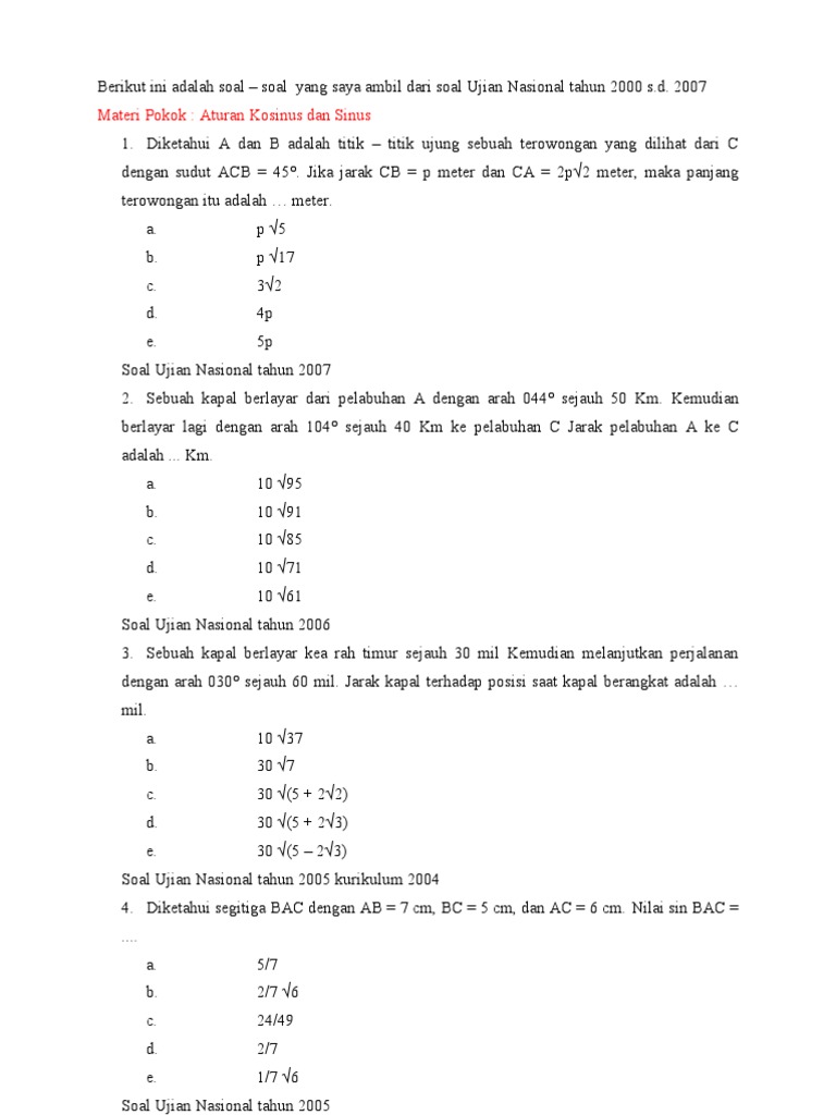Soal soal Trigonometri