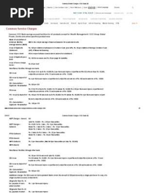 Common Service Charges Icici Bank Ltd Debit Card Cheque