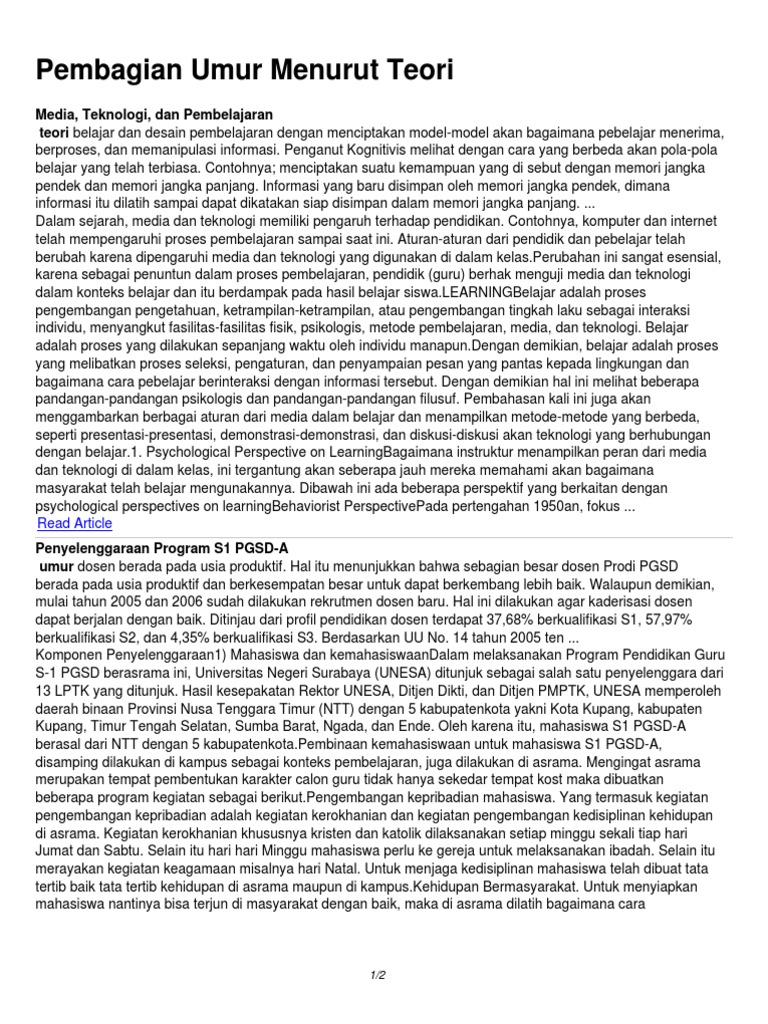 Pembagian Umur Menurut Teori