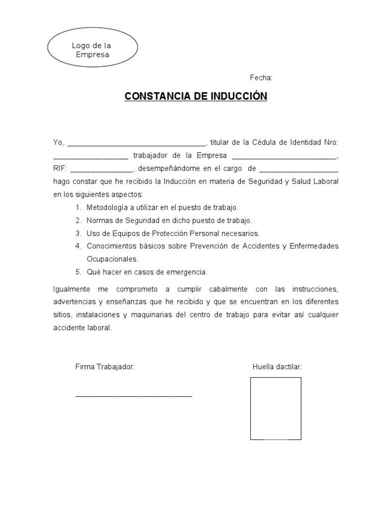 F - Constancia Induccion Del Trabajador