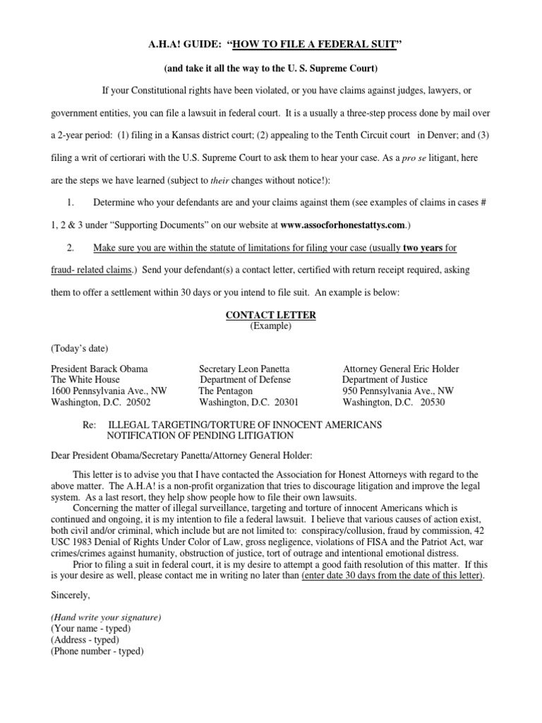 Federal Lawsuit Filing Guide | PDF | Lawsuit | Complaint
