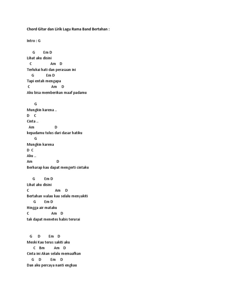 Chord Gitar Dan Lirik Lagu Rama Band Bertahan Pdf