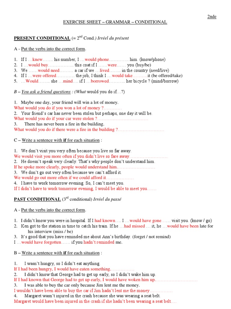 Conditional Grammar Exercises | PDF | Grammar | Linguistics