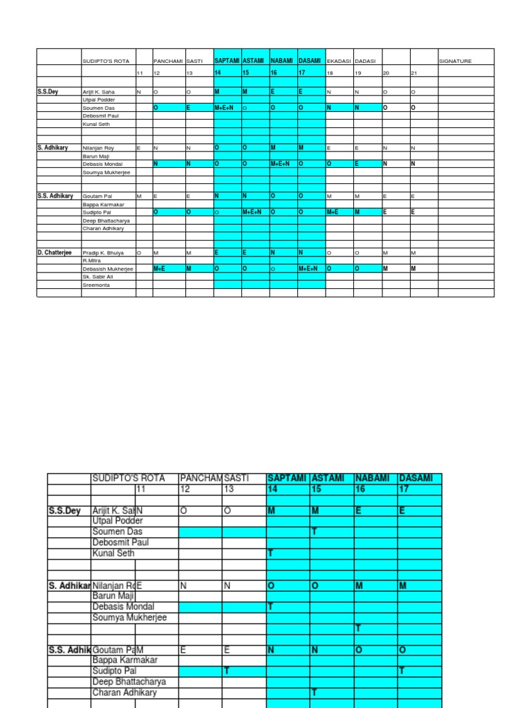 Sudipto's Rota Schedule Overview | PDF | Sports & Recreation | Travel