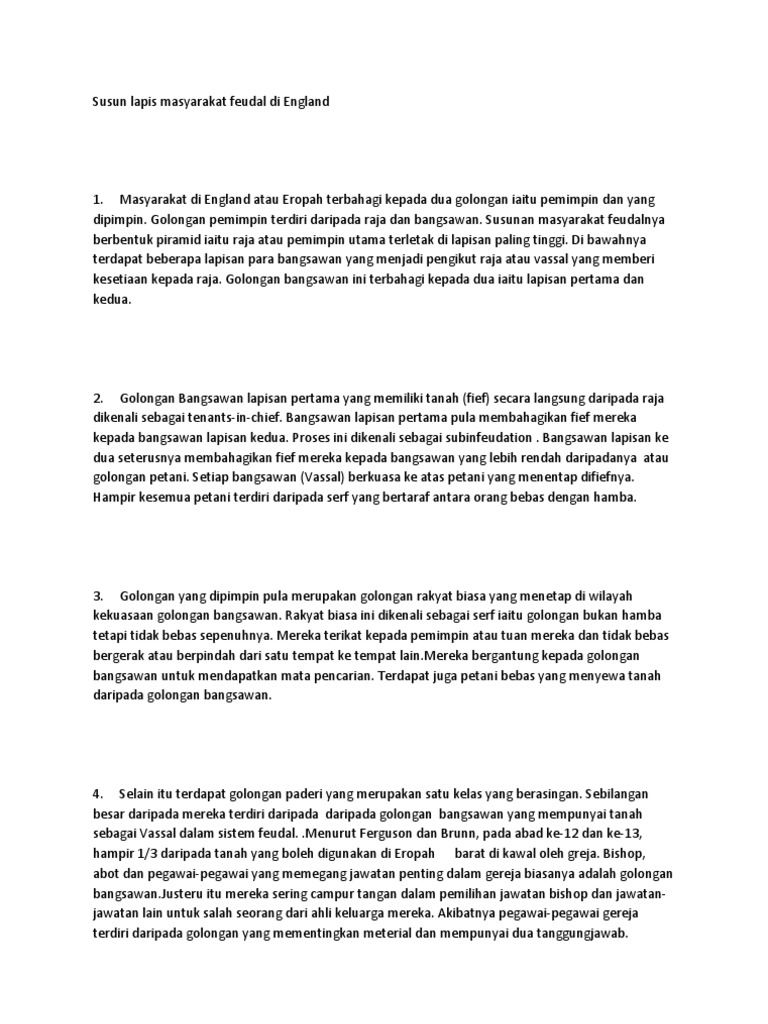 Susun Lapis Masyarakat Feudal Di England Pdf