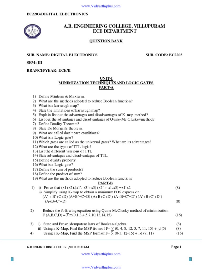 Digital Electronics Question Bank EC2203 | PDF | Teaching Methods ...
