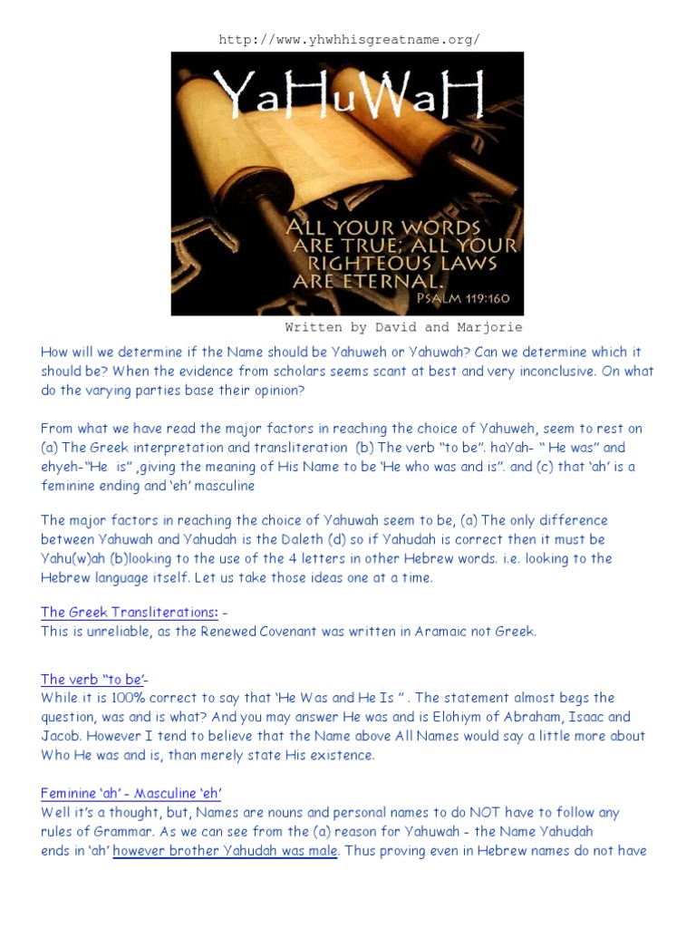Yahweh Or Yahuwah Pdf Tetragrammaton Yahweh