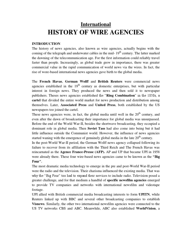 History of Wire Agencies: International | PDF | Travel