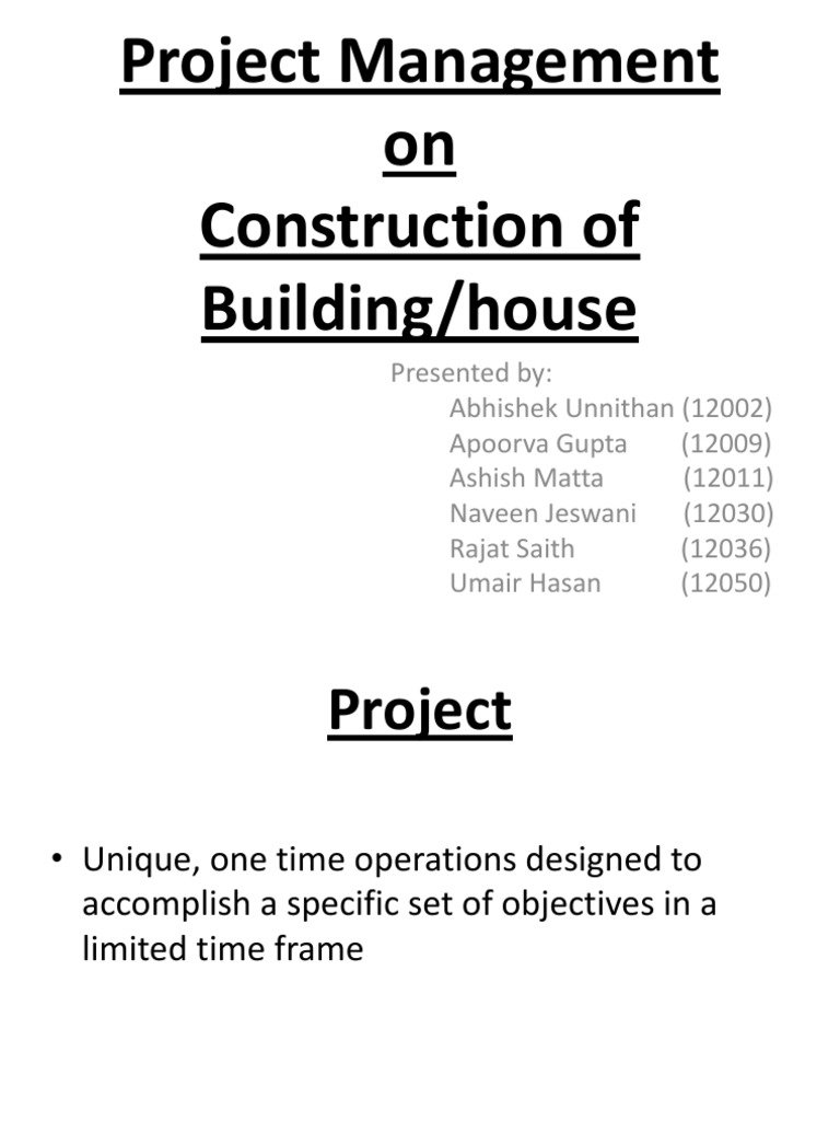 Project Management On Construction of Building/house | PDF
