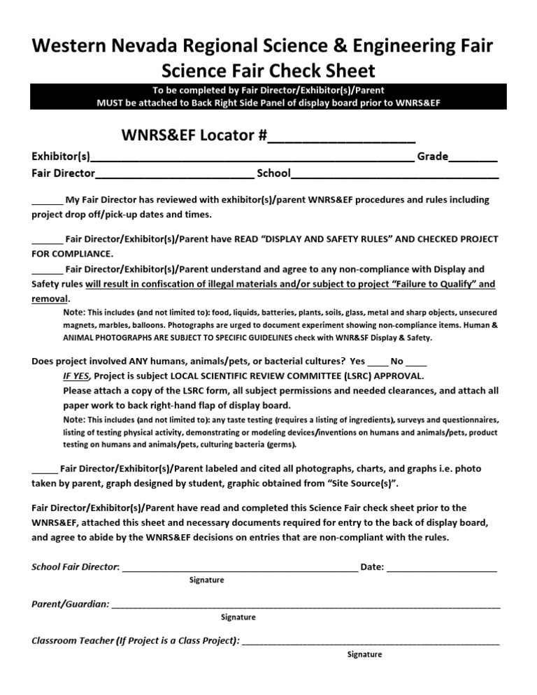 Science Fair Check Sheet | PDF | Science | Science (General)