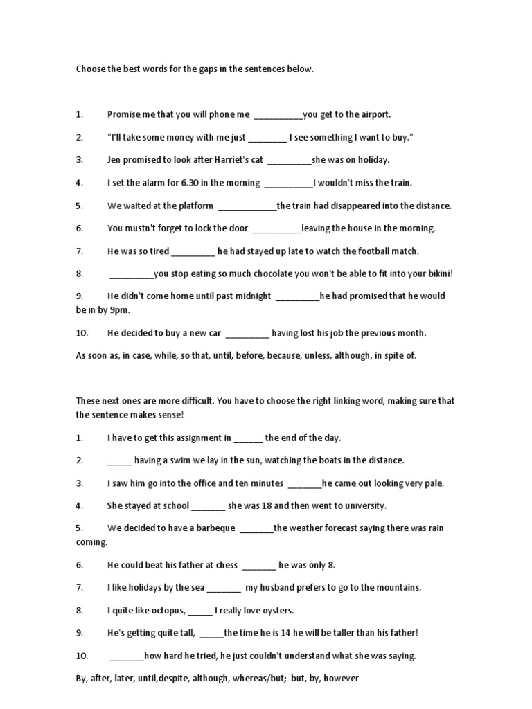 Linking Words Practice Exercise | PDF