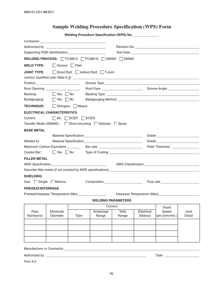 1 form statistics 2 Procedure (WPS) Welding Form Sample Specification