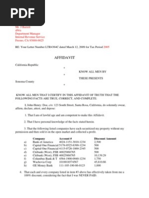 Affidavit Response to 1040--Sample
