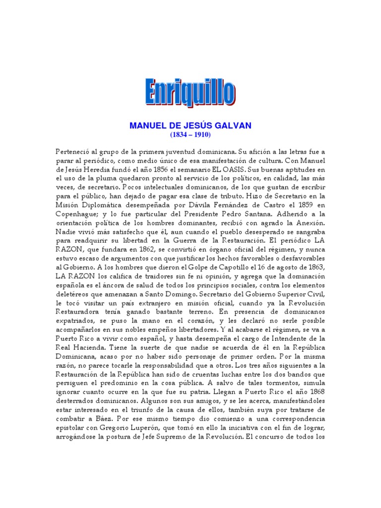 Manuel de Jesús Galván Enriquillo República Dominicana Amor