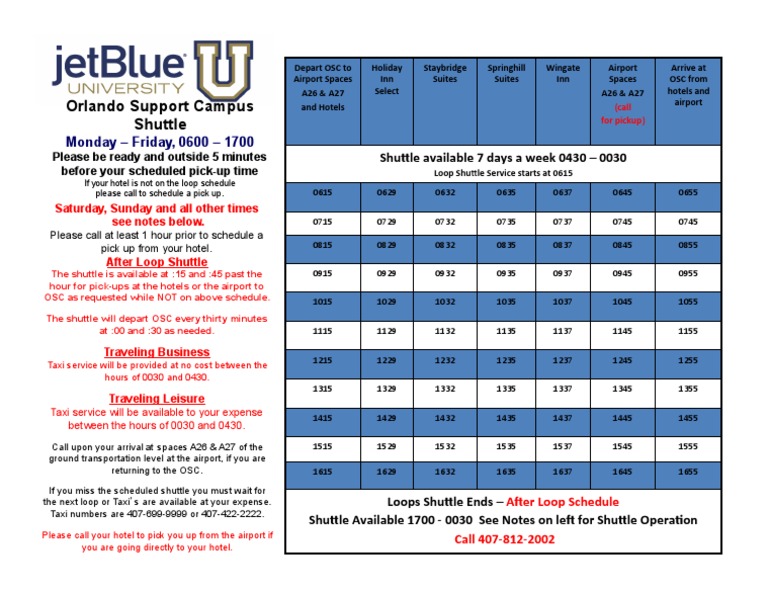 JetBlue Shuttle Services at OSC | PDF | Airport | Taxicab