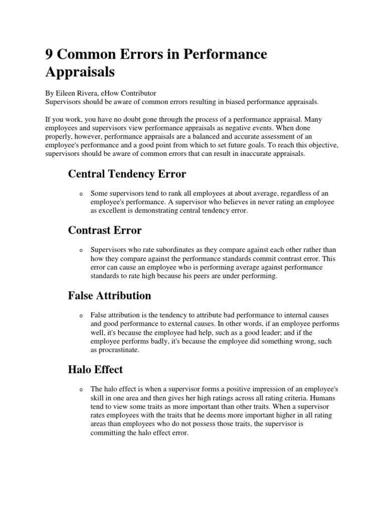 9 Common Errors in Performance Appraisals Performance Appraisal