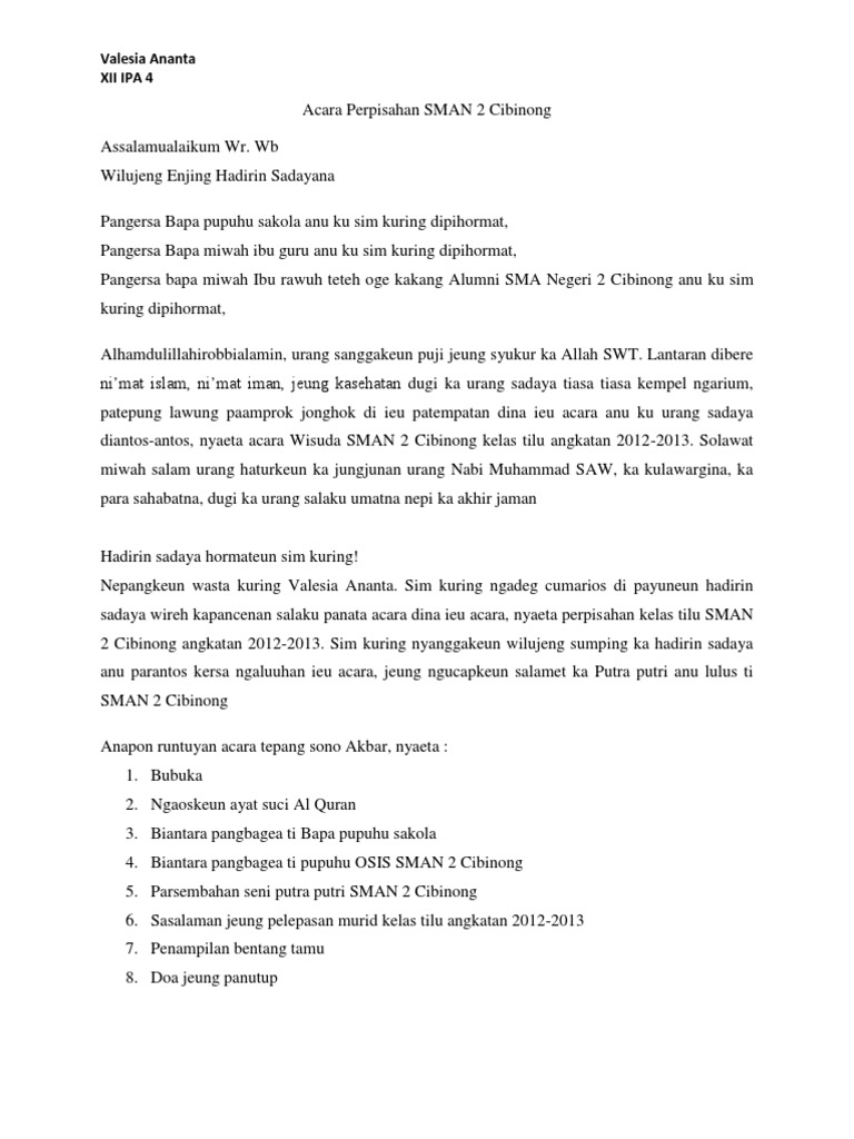 Panata Acara Sunda Acara Perpisahan Sman 2 Cibinong
