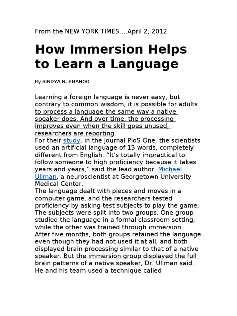 How Immersion Helps Learn New Language | PDF