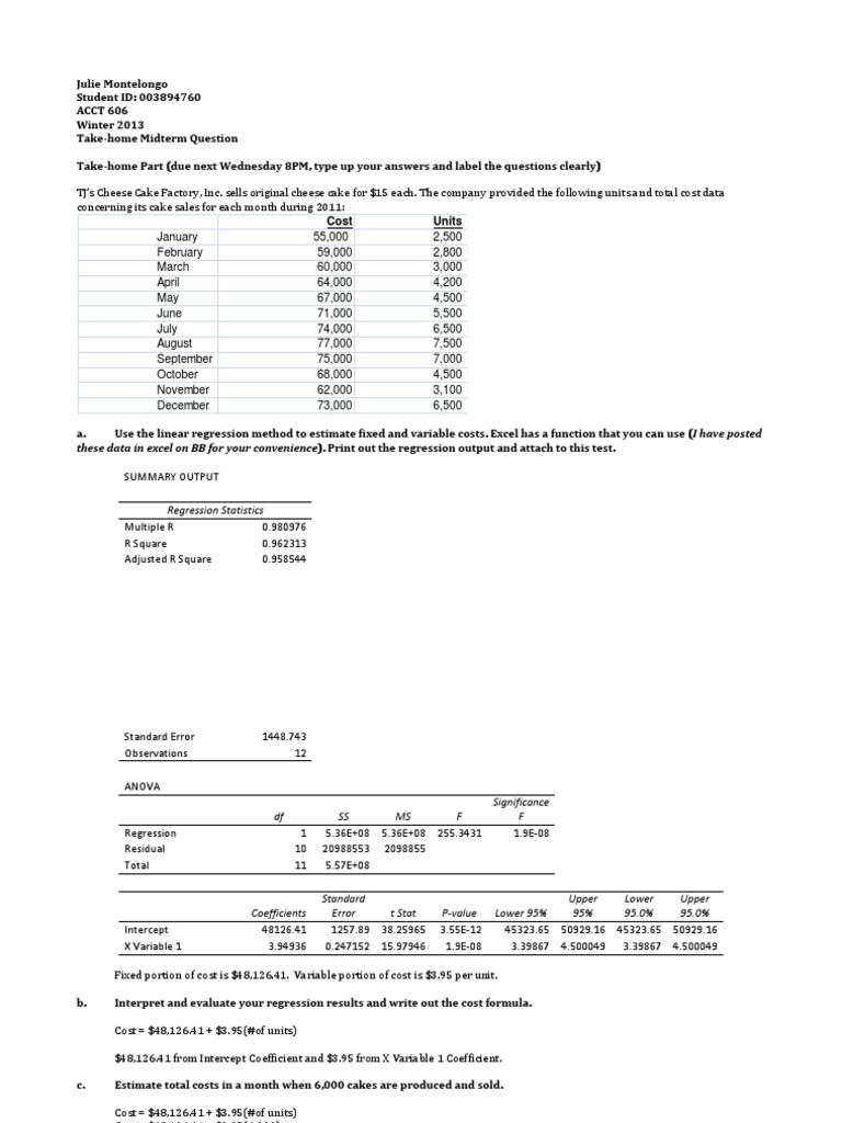 Linear Regression Cost Analysis | PDF | Errors And Residuals ...
