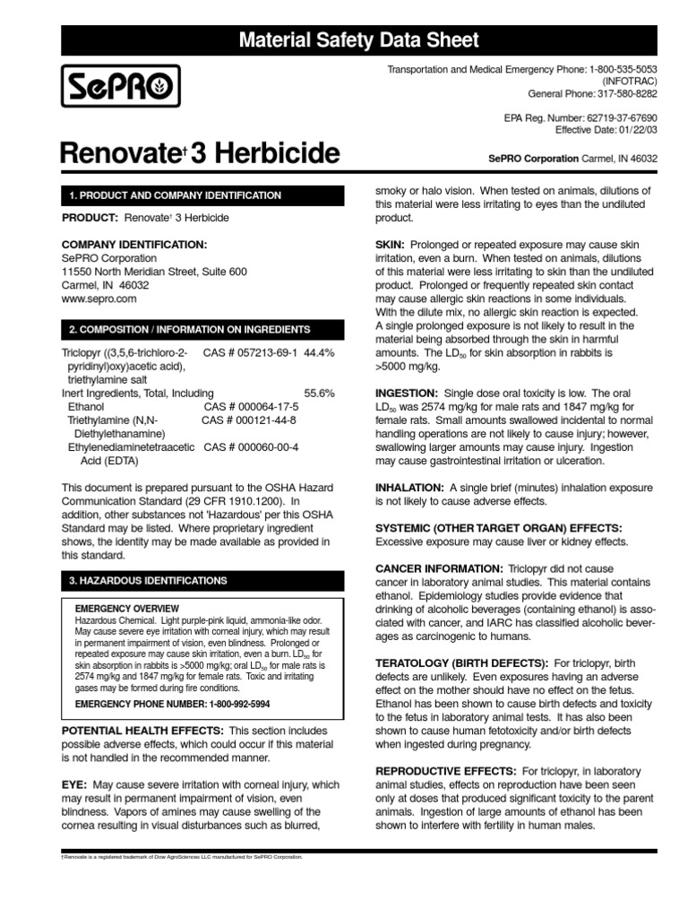 renovate 3 herbicide msds Superfund Dangerous Goods Free 30day