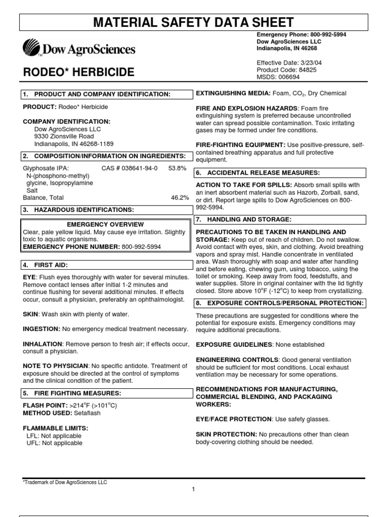 Rodeo Herbicide Msds Superfund Environmental Science