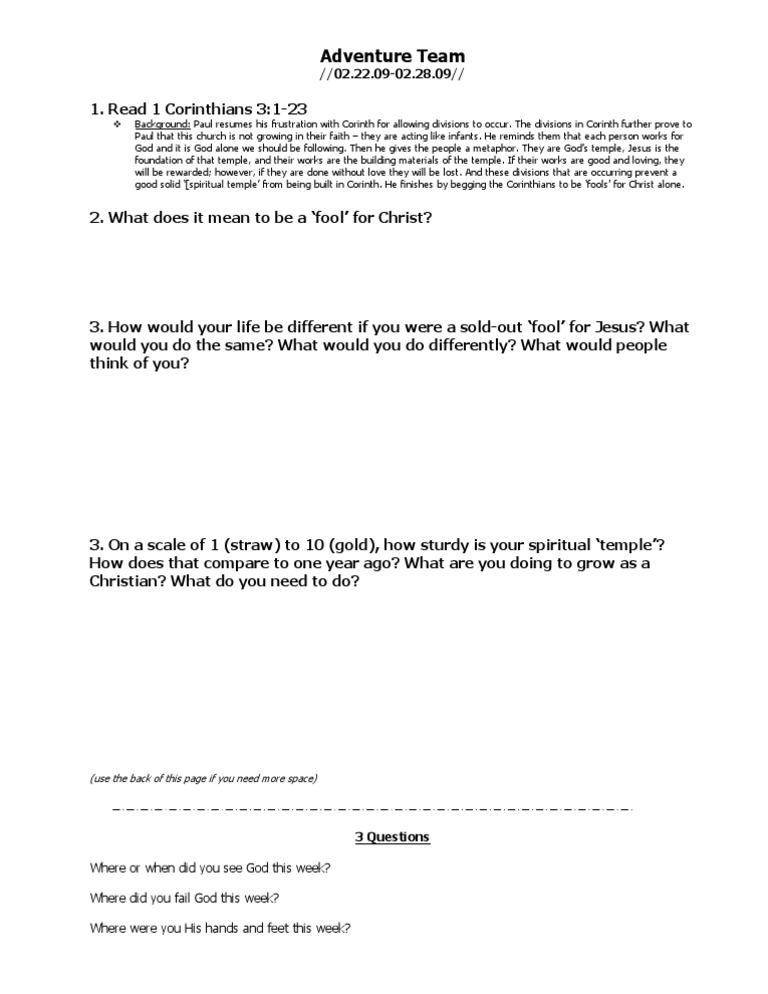 Spiritual Growth Reflection Questions | PDF | Paul The Apostle | First ...