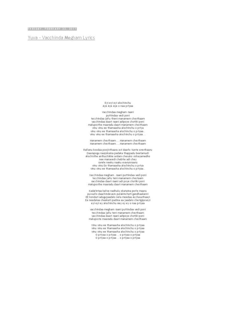 Varsham Munduga Song Lyrics | PDF